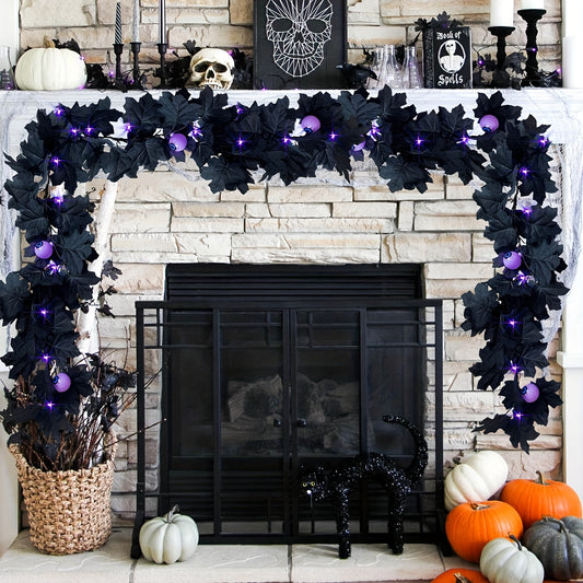 Halloween Eyeballs Purple Lights Garland 20 LED Maple Leaf 173cm Decor