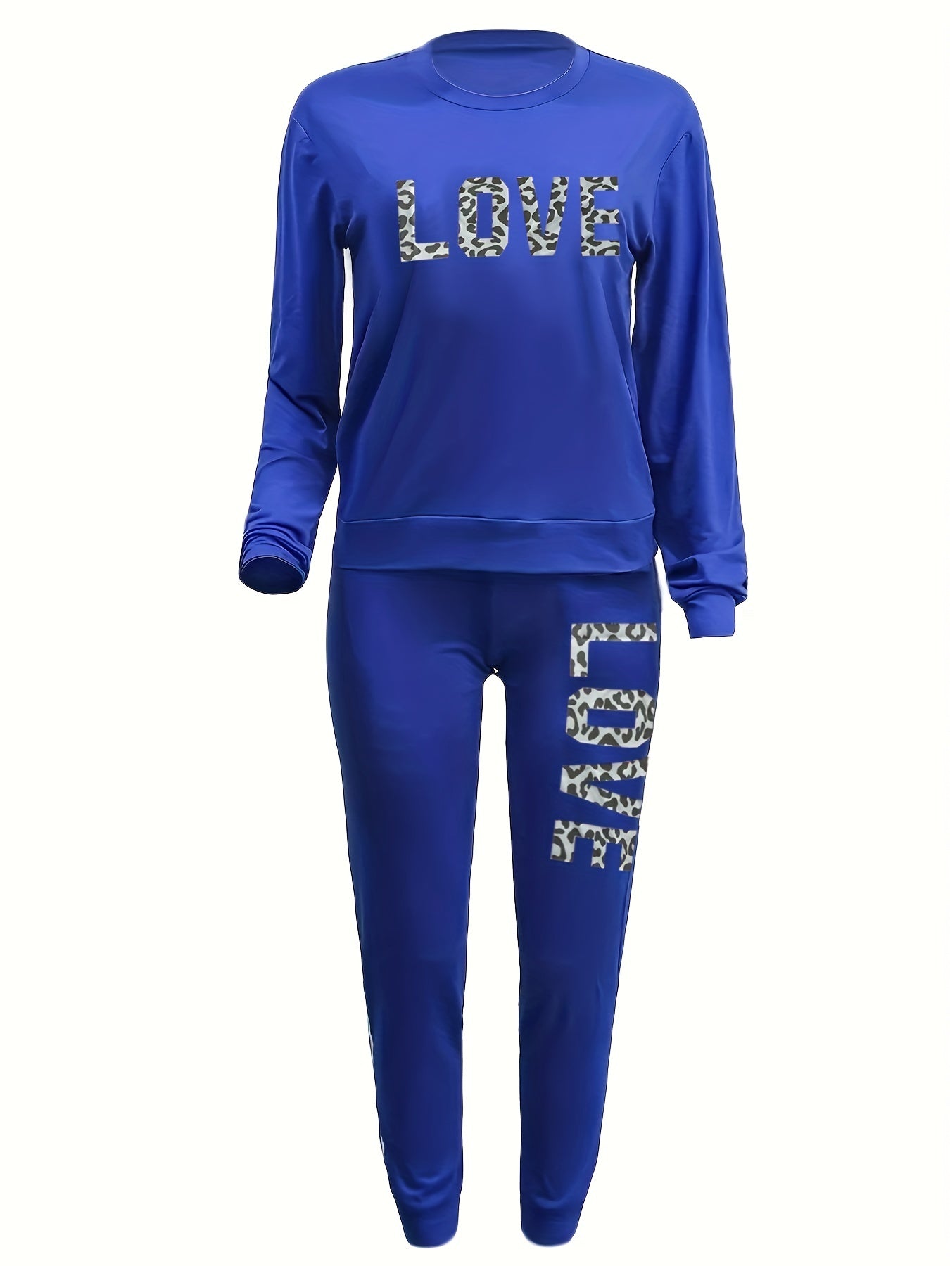  Leopard Print Pullover & Striped Pants Two Piece Set