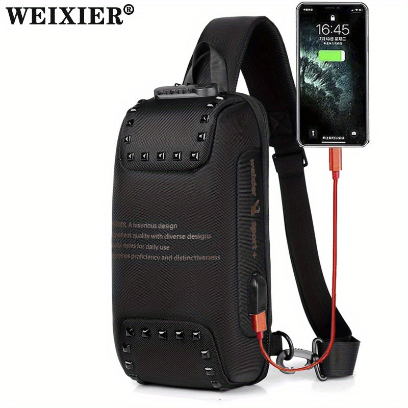 Anti-theft Chest Bag with Combination Lock, USB Fast Charging