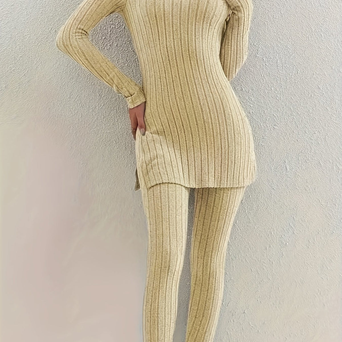  Ribbed Long Sleeve Top & Leggings Set