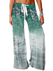 Women's Plus Floral & Ombre Print Drawstring Wide Leg Pants