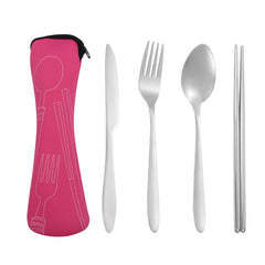 4pcs Stainless Steel Tableware Set Pointed Handle for Outdoor Travel Student