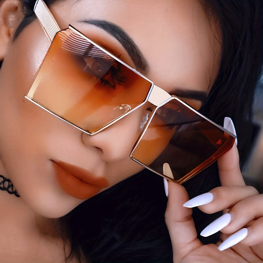 Oversized Mirror Lens Sunglasses Metal Frame UV400