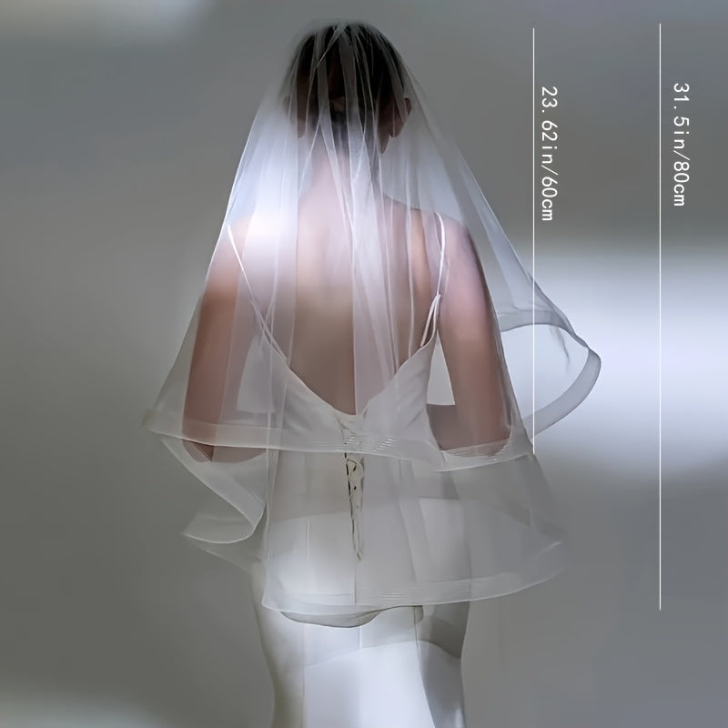 Double Layer Bridal Veil with Comb Stretchable Nylon Wedding Accessory Tulle