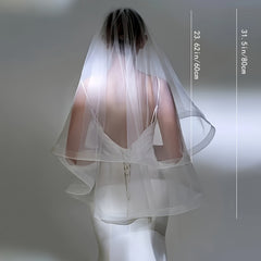 Double Layer Bridal Veil with Comb Stretchable Nylon Wedding Accessory Tulle