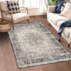Vintage Boho Area Rug Soft and Washable Grey Pattern for Living Room
