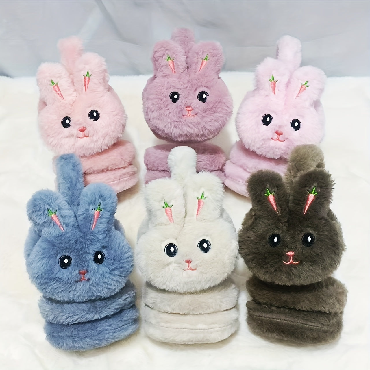 Women's Plush Bunny Ear Warmers Rabbit with Expressive Eyes Soft Stretchable Ear