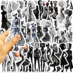 50pcs Monochrome Graffiti Stickers Reusable Adhesive Art Decals for DIY Crafts