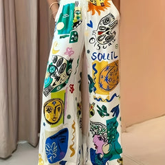 Y2K Graffiti Print Straight Leg Pants Plus Size