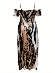  Colorblock Leopard Print Maxi Dress
