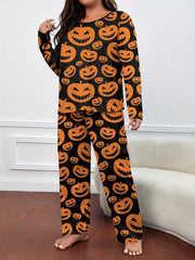  Pumpkin Print Pajamas Set Halloween Lounge 2 Piece