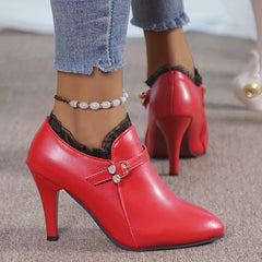 Women's Lace Stiletto Ankle Boots Pointed Toe High Heels