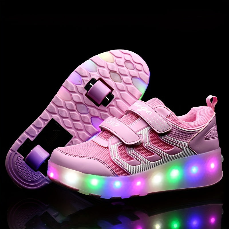 Girl's LED Light Up Roller Shoes Comfy Detachable Wheel Skate Sneakers
