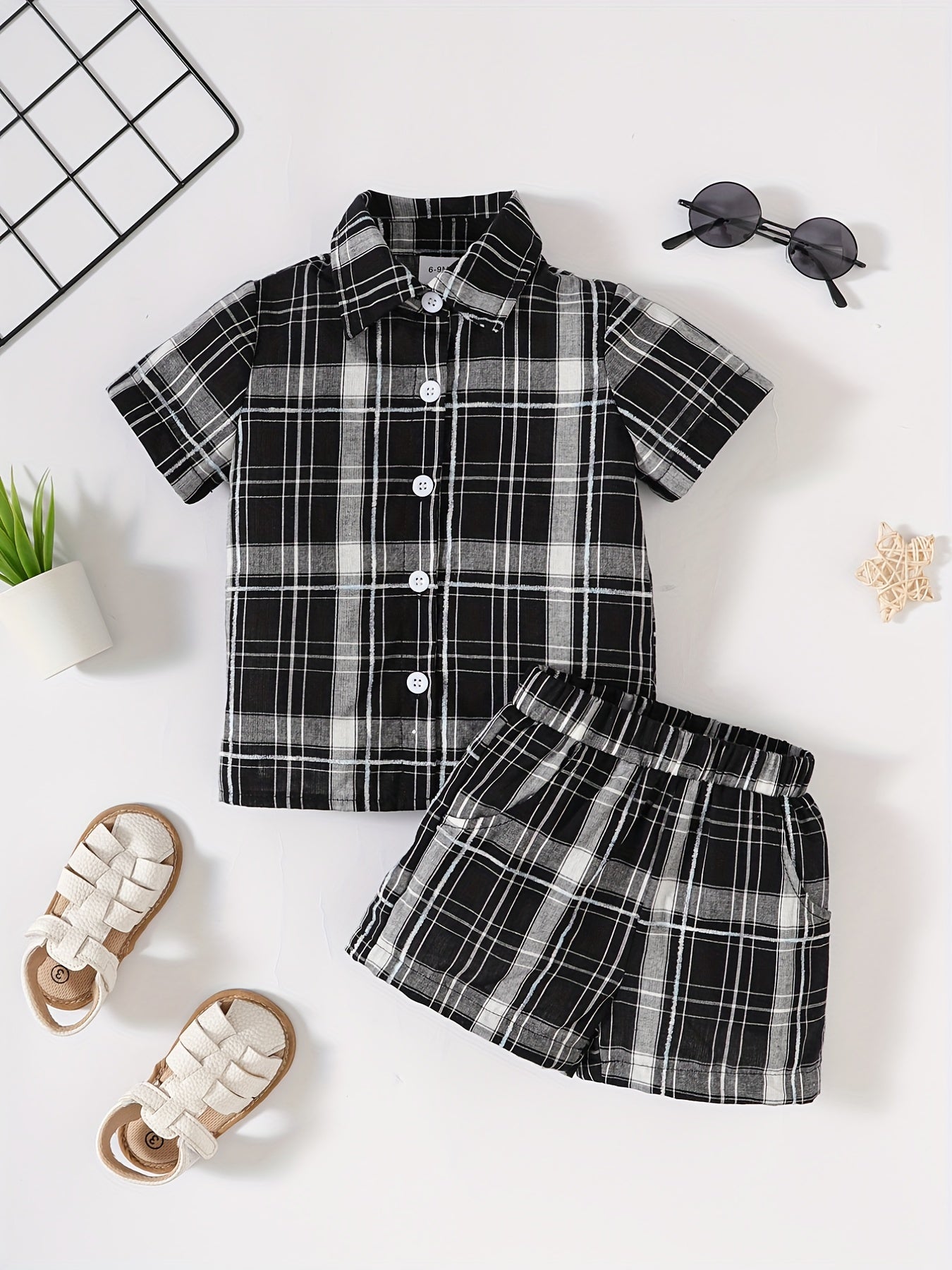 Baby Boy Casual Set Plaid Shirt & Shorts