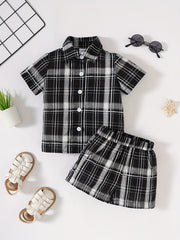 Baby Boy Casual Set Plaid Shirt & Shorts
