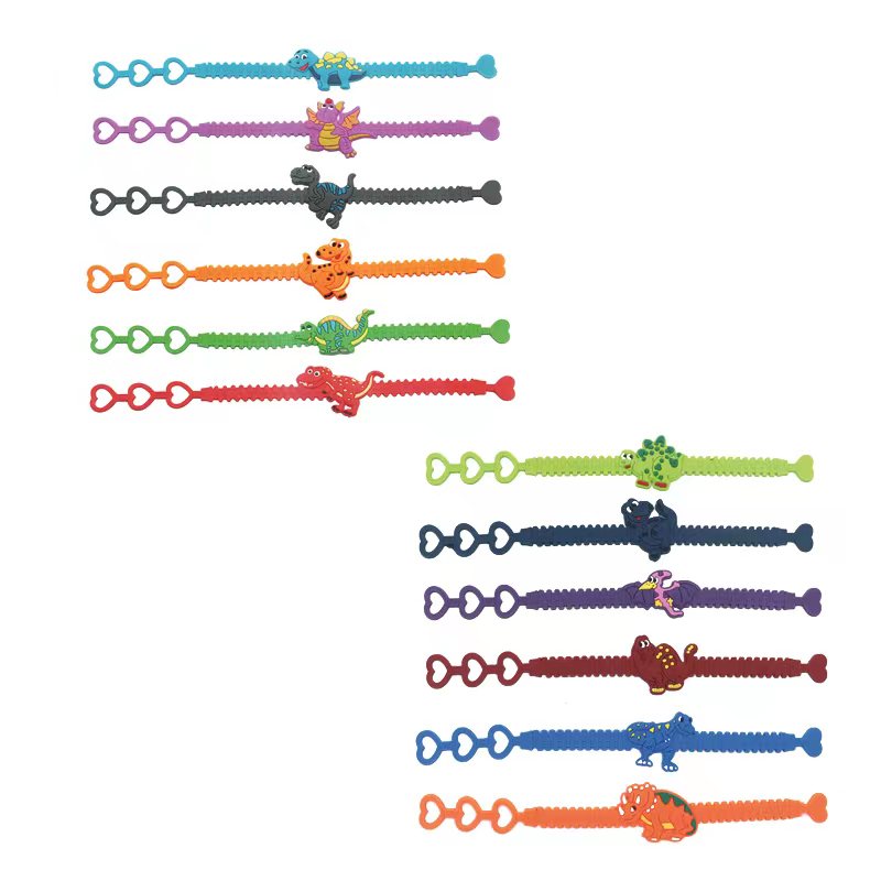 12 Pack Silicone Dinosaur Hand Straps for Kids