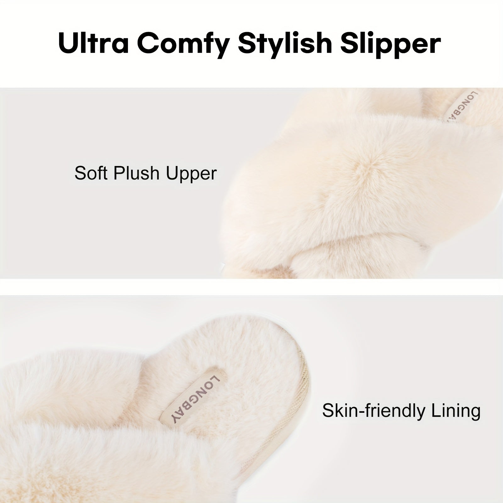 Women's Plush Cross Strap Slippers Open Toe Slip On Warm Winter Home Shoes