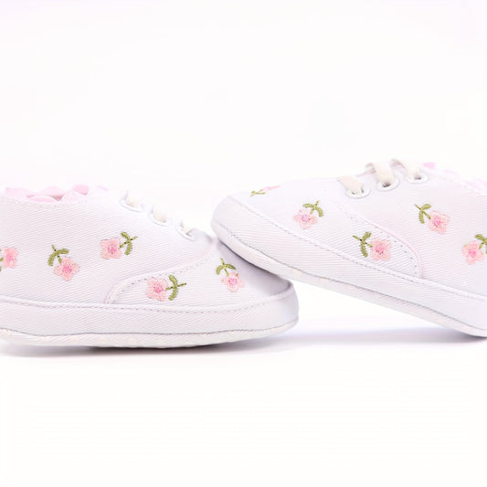 Baby Girls Embroidered Flower Sneakers Lightweight Non Slip Shoes