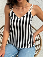 Striped Spaghetti Strap V Neck Sleeveless Cami Top
