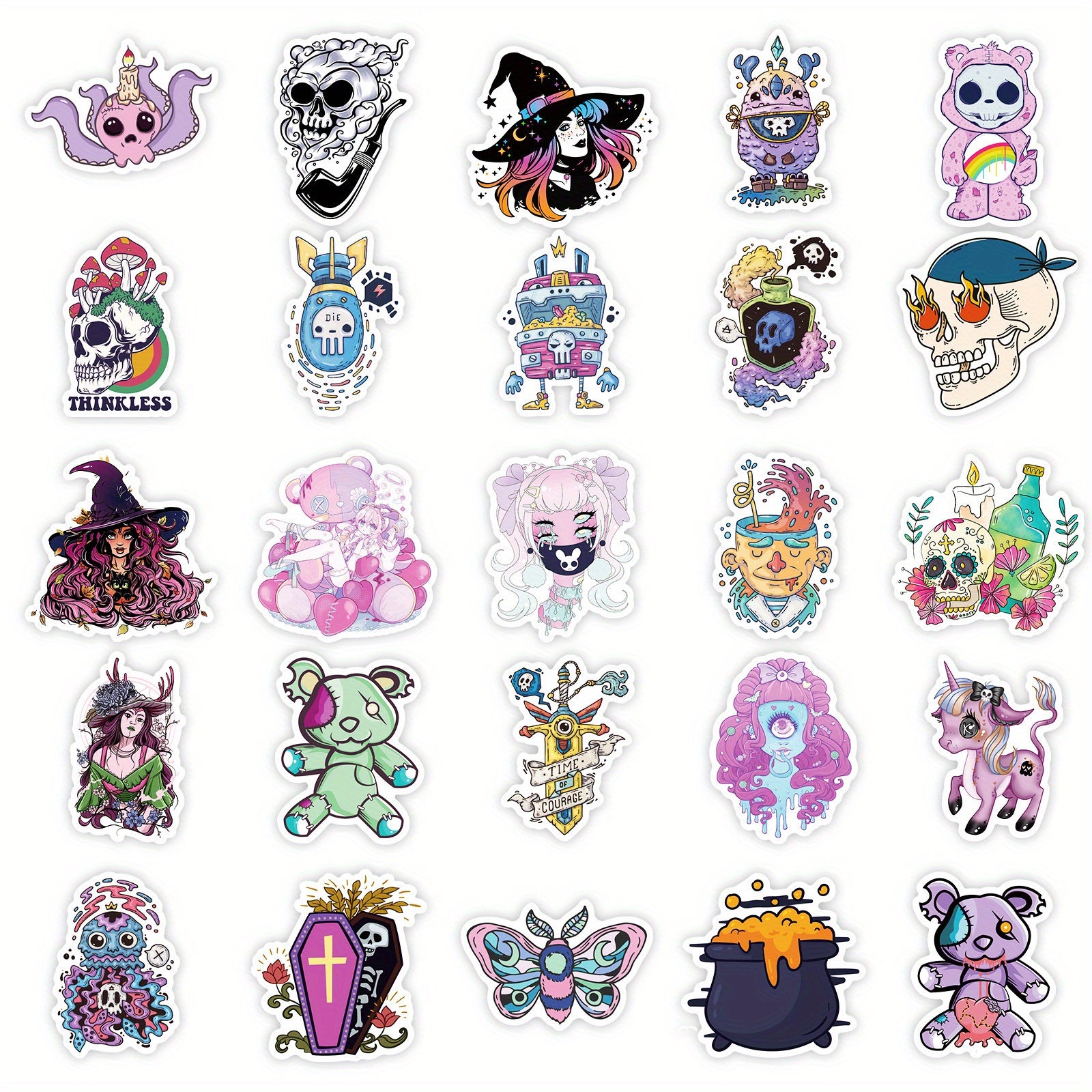 50pcs Gothic Skull Vinyl Stickers for Water Bottles Laptops, Waterproof Decals