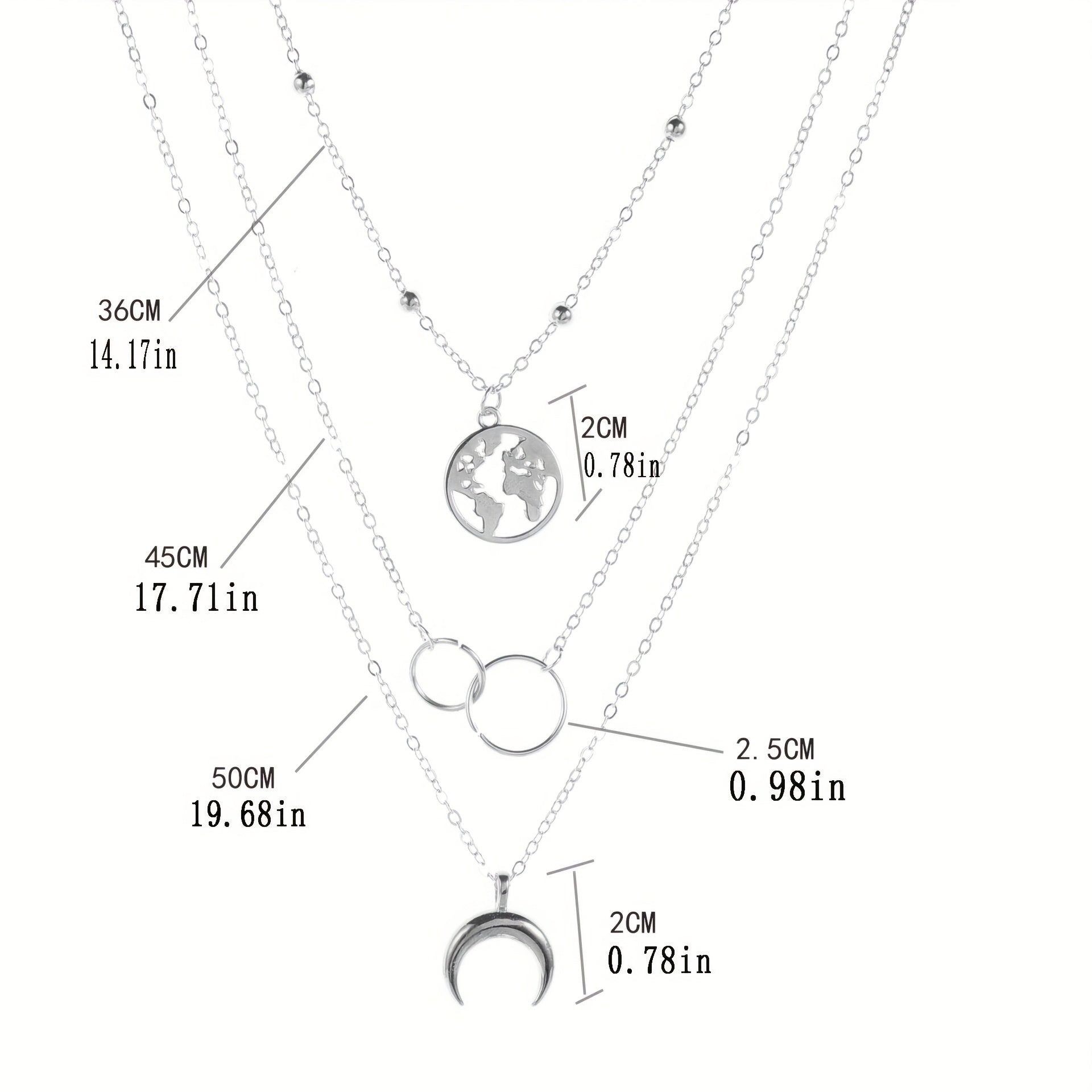 Boho Vintage Multilayer Moon Map Charm Necklace