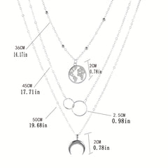 Boho Vintage Multilayer Moon Map Charm Necklace
