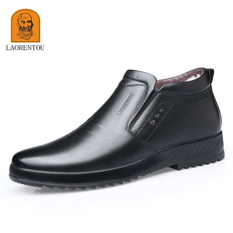LAORENTOU Men's Leather High Top Warm Fleece Slip On Casual Shoes