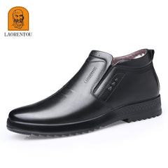 LAORENTOU Men's Leather High Top Warm Fleece Slip On Casual Shoes