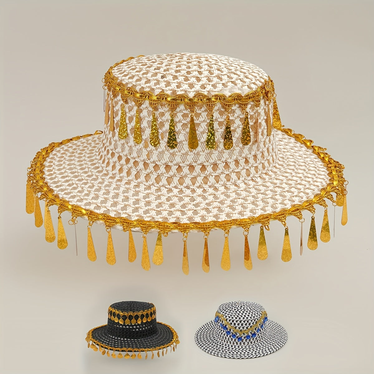 Boho Tassel Sun Hat Flat Top Crochet Straw Hat Mesh Beach Hats