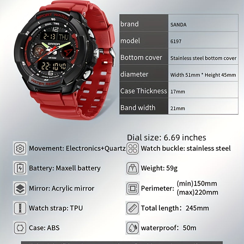 SANDA Youth Sporty Starlight Waterproof Night Light Watch