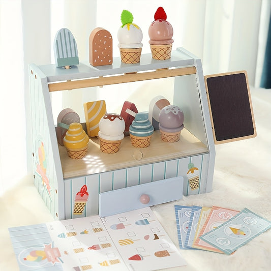 Wooden Ice Cream Shop Dessert Counter Toy for Kids