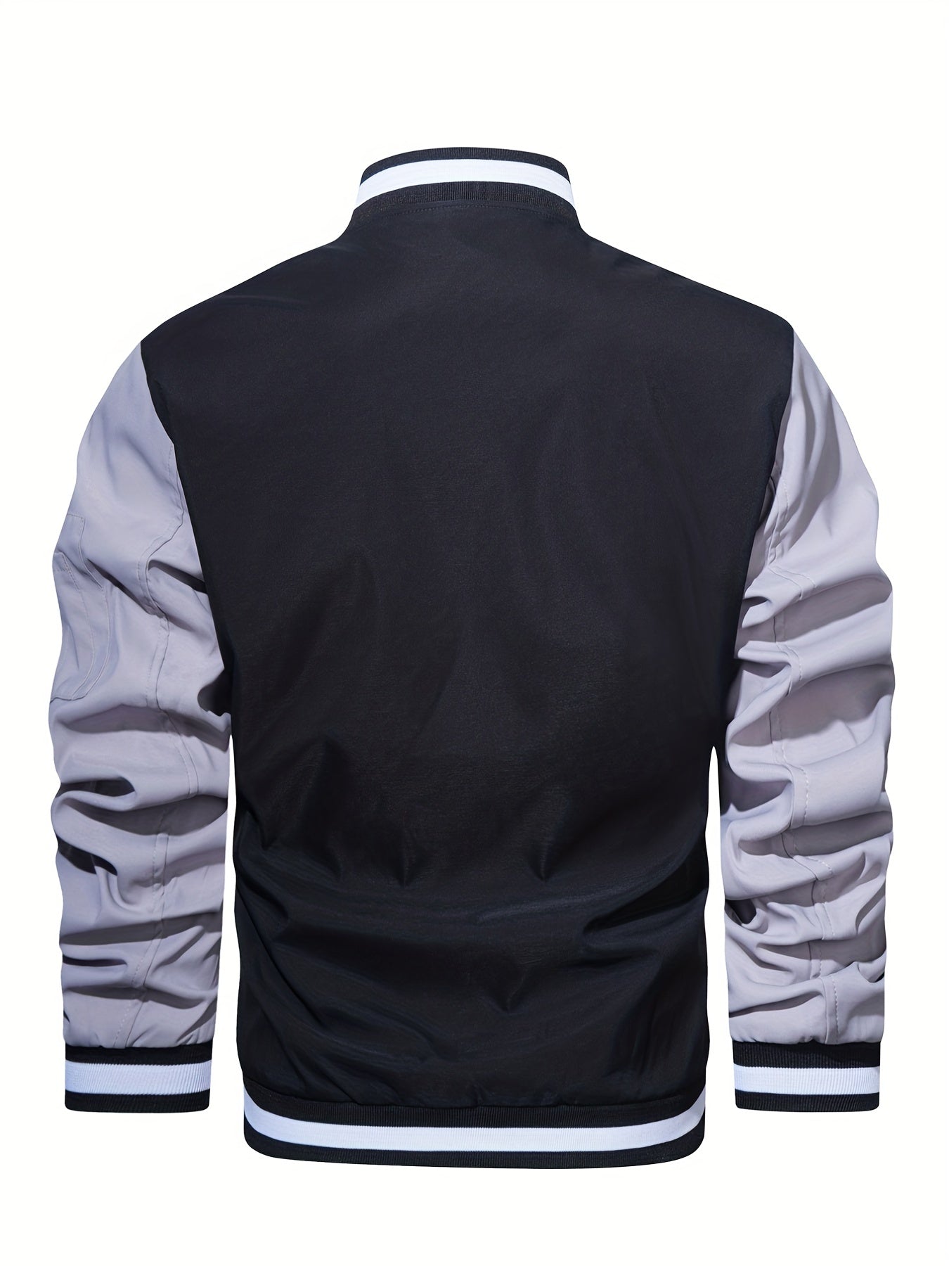 Men's Block Long Sleeve Jacket With Pockets Casual Stand Collar