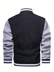 Men's Block Long Sleeve Jacket With Pockets Casual Stand Collar