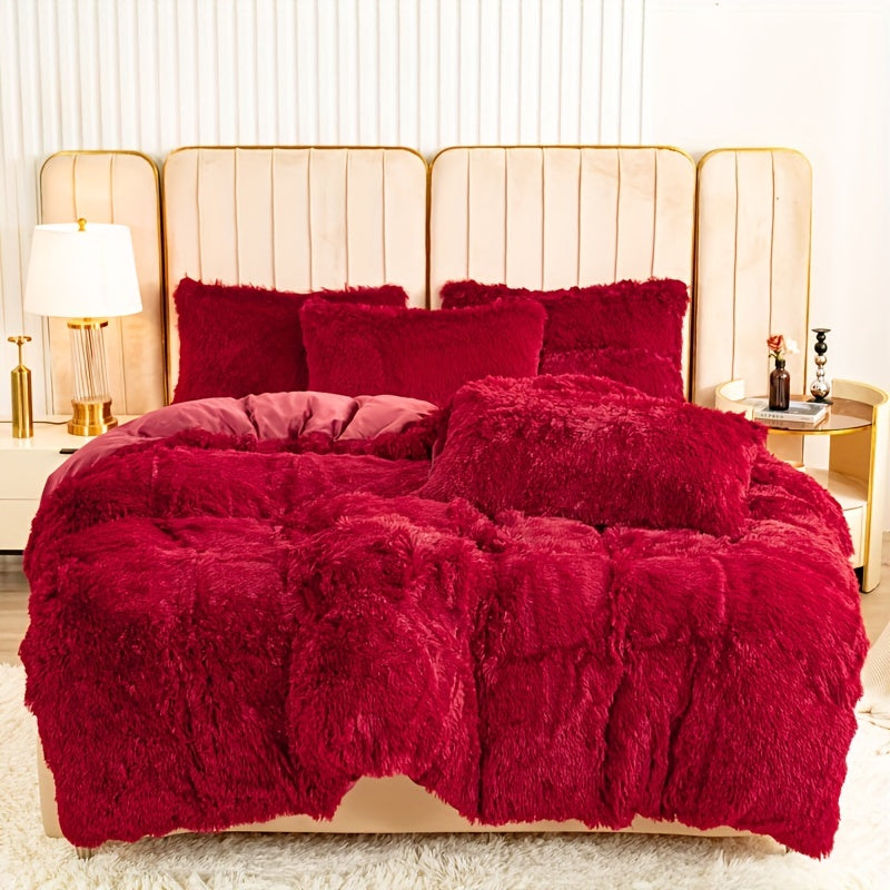 3pcs Multicolor Plush Duvet Cover Set Soft And Warm Bedding