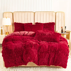 3pcs Multicolor Plush Duvet Cover Set Soft And Warm Bedding