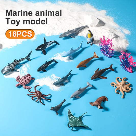 18pcs Ocean Animal Educational Toy Models Cake Decoration Aquarium Decor