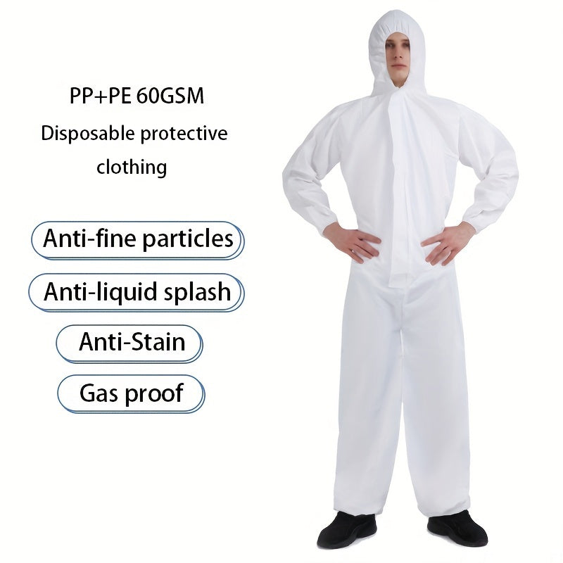 Disposable Safety Protective Hooded Overalls, PP Material, PE Film, Waterproof