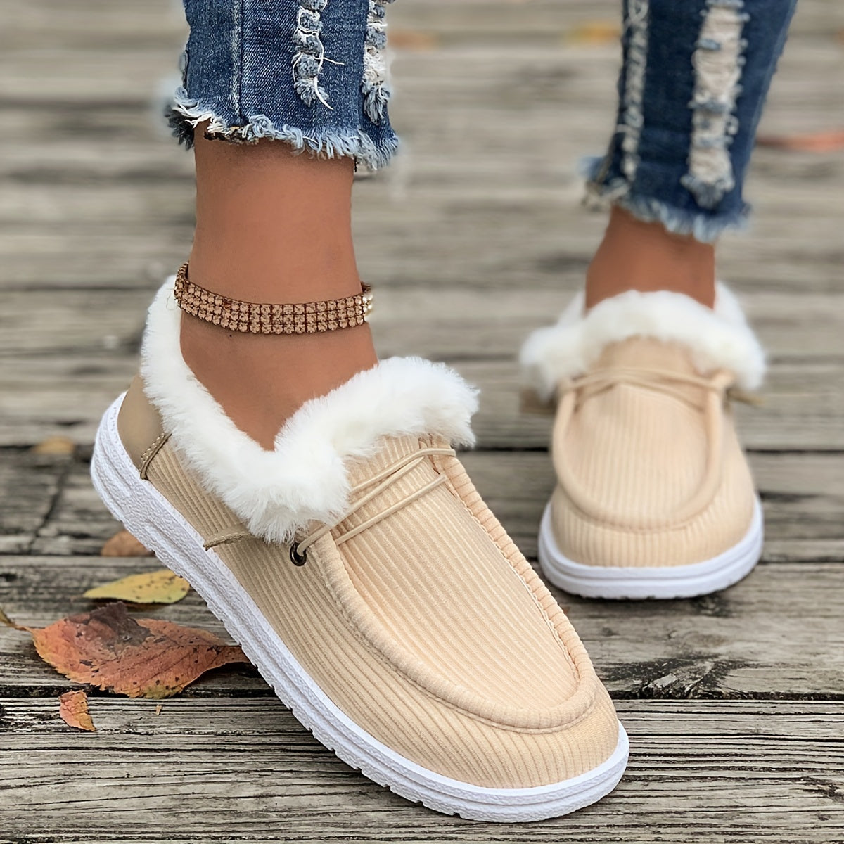 Plush Lined Thermal Snow Shoes Winter Keep Warm Non Slip Boat Shoes