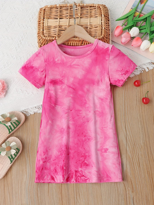 Girls Tie Dye Short Sleeve T-shirt Dress for Summer