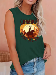  Cartoon Print Round Neck Tank Top