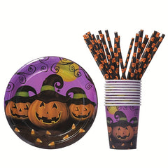 175pcs Halloween Paper Straws Bat Pumpkin Spider Web Skeleton Pattern Straws