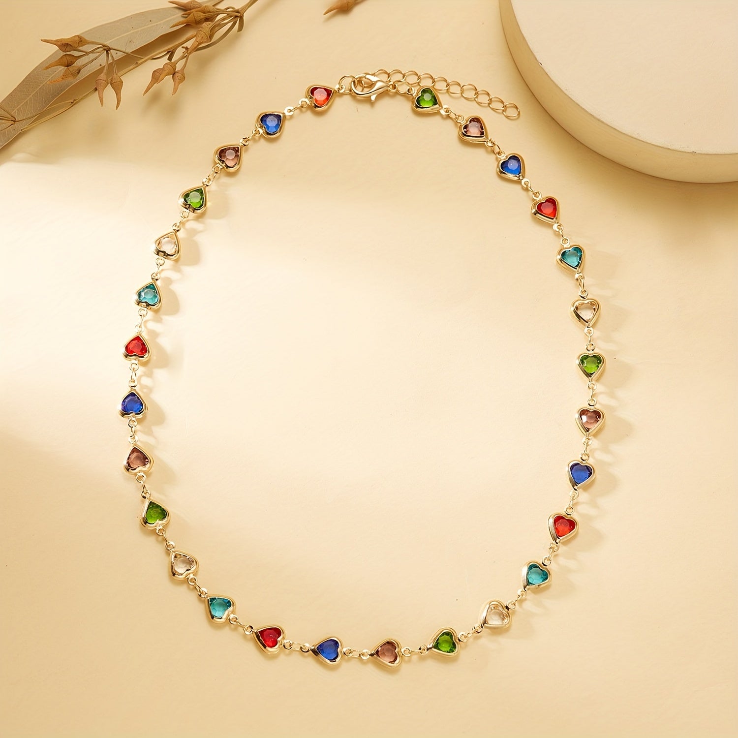 Colorful Faux Crystal Chain Anklet Love Heart Silver Plated Ankle Bracelet