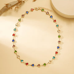 Colorful Faux Crystal Chain Anklet Love Heart Silver Plated Ankle Bracelet
