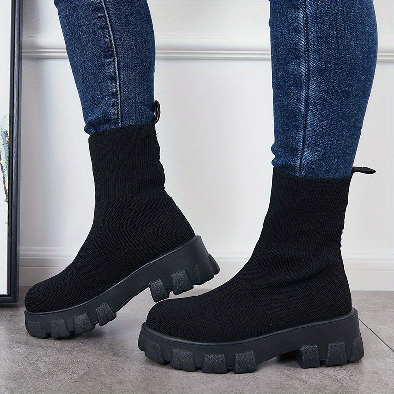 Women's Knitted Short Boots Slip On Stretch Boots Outdoor Non Slip Shoes