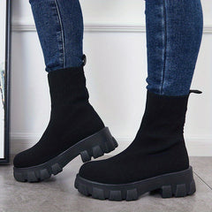 Women's Knitted Short Boots Slip On Stretch Boots Outdoor Non Slip Shoes