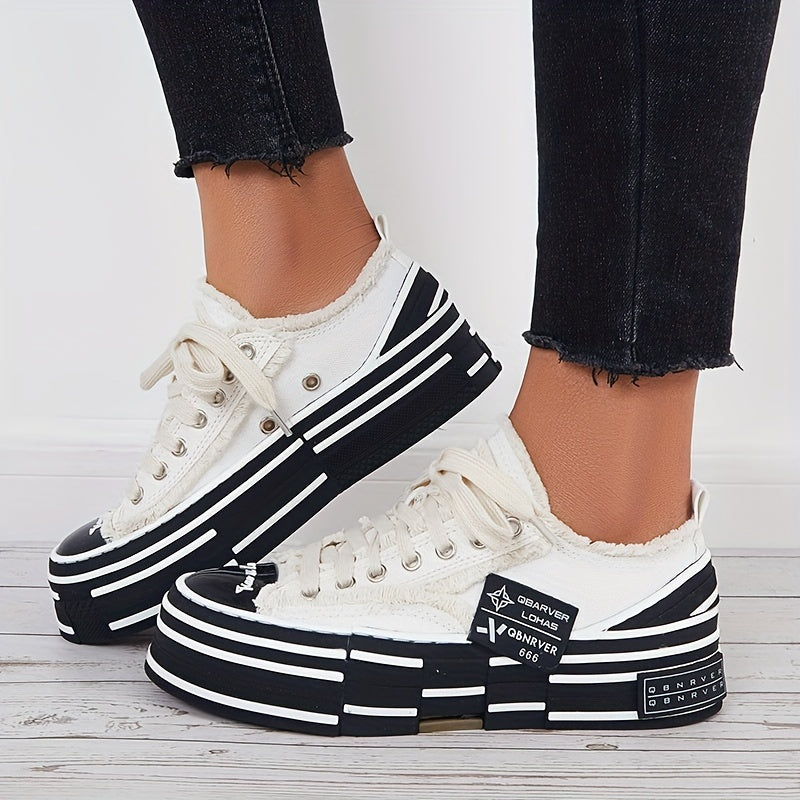 Women's Canvas Lace Up Platform Sneakers
