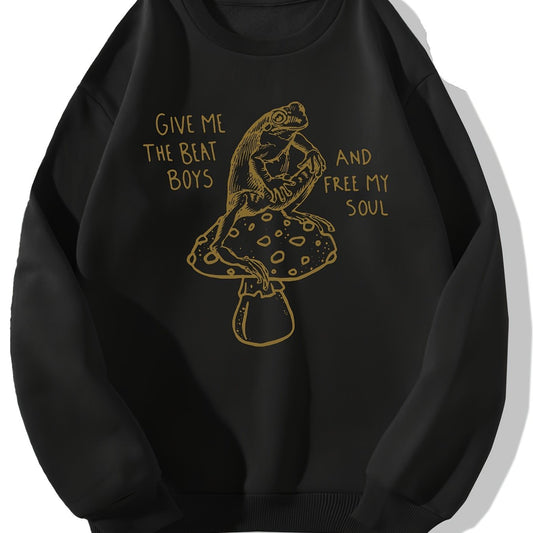 Frog & Mushroom Print Crew Neck Sweatshirt