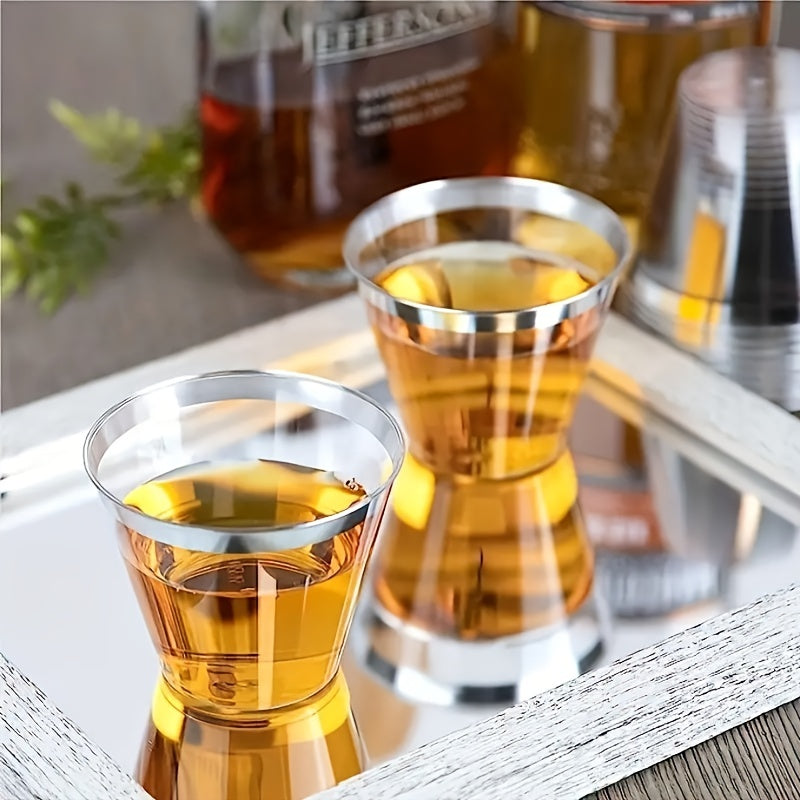 30pcs Clear Plastic Cups With Golden Rim 9oz