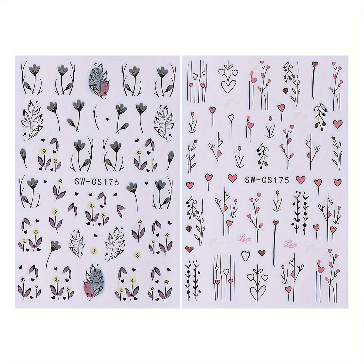 Floral Nail Art Stickers Set of 2 Sheets Self Adhesive Embellish