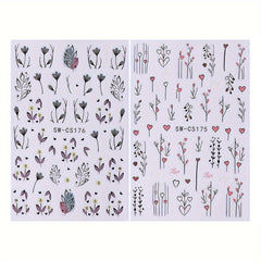 Floral Nail Art Stickers Set of 2 Sheets Self Adhesive Embellish